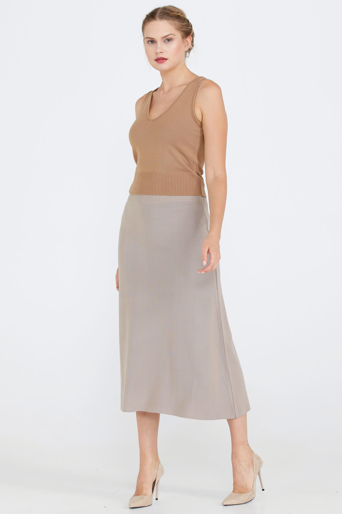 Kadın Triko Etek - Vizon (1) Sementa