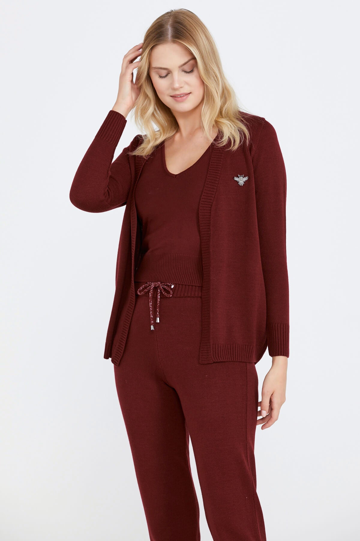 Kadın Üçlü Triko Takım - Bordo (2) Sementa