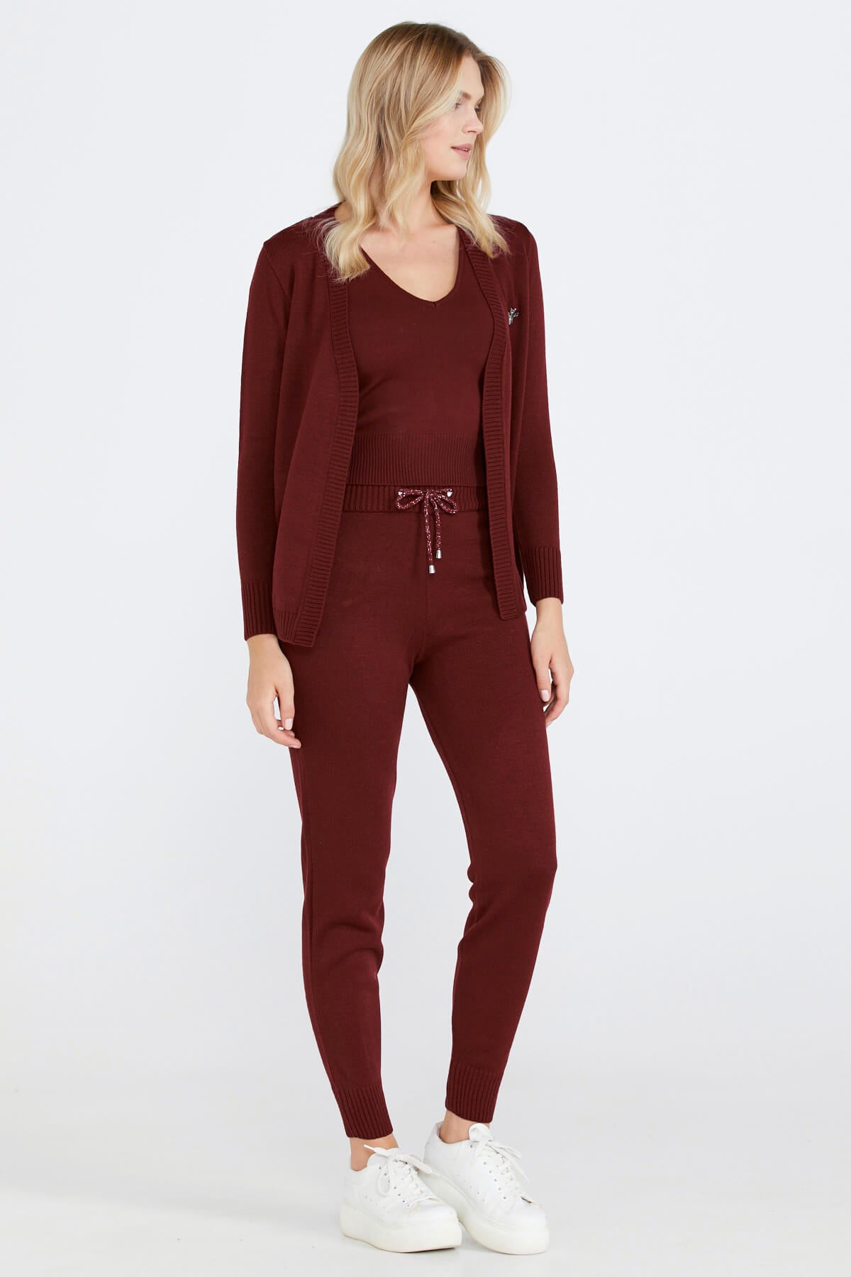 Kadın Üçlü Triko Takım - Bordo (3) Sementa