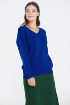 Kadın V Yaka Triko Kazak - Saks (3) Sementa