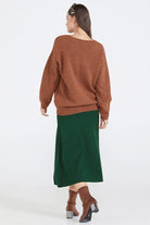 Kadın V Yaka Triko Kazak - Taba (4) Sementa