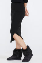 Kadın Yırtmaçlı Triko Etek - Siyah (4) Sementa