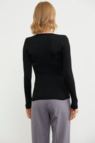 Kalın Fitilli V Yaka Triko Kazak - Siyah (6) Sementa