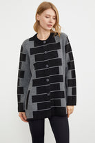 Kalın Yünlü Blok Desen Triko Ceket - Siyah (1) Sementa