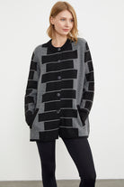 Kalın Yünlü Blok Desen Triko Ceket - Siyah (2) Sementa