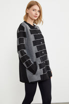 Kalın Yünlü Blok Desen Triko Ceket - Siyah (3) Sementa