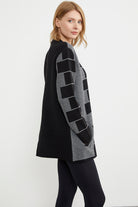 Kalın Yünlü Blok Desen Triko Ceket - Siyah (5) Sementa