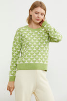 Kalp Desenli Sıfır Yaka Triko Kazak - Yeşil (3) Sementa