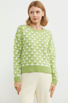 Kalp Desenli Sıfır Yaka Triko Kazak - Yeşil (4) Sementa