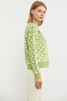 Kalp Desenli Sıfır Yaka Triko Kazak - Yeşil (6) Sementa