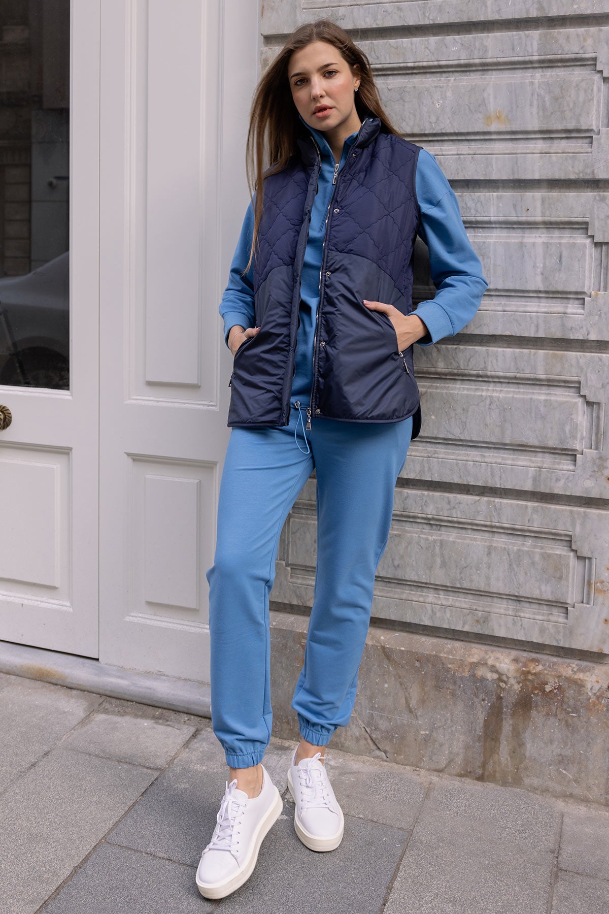 Quilted Stand Collar Plush Vest - Navy Blue – SEMENTA