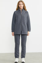 Kapitone Kombinli Fermuarlı Eşofman Takım - Antrasit - Sementa