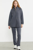 Kapitone Kombinli Fermuarlı Eşofman Takım - Antrasit - Sementa