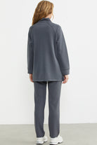 Kapitone Kombinli Fermuarlı Eşofman Takım - Antrasit - Sementa