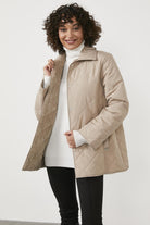 Kapitone Rahat Kalıp İçi Peluş Mont - Bej (5) Sementa