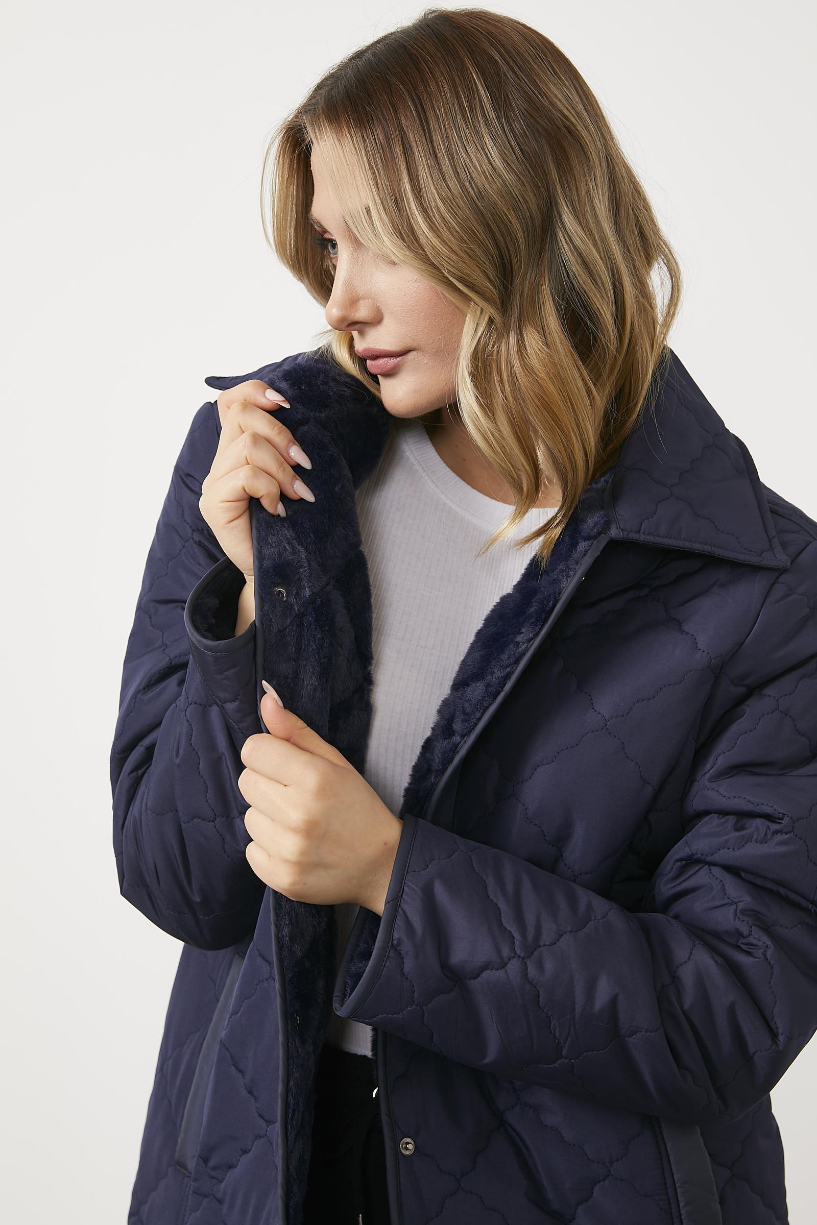 Kapitone Rahat Kalıp İçi Peluş Mont - Lacivert (5) Sementa