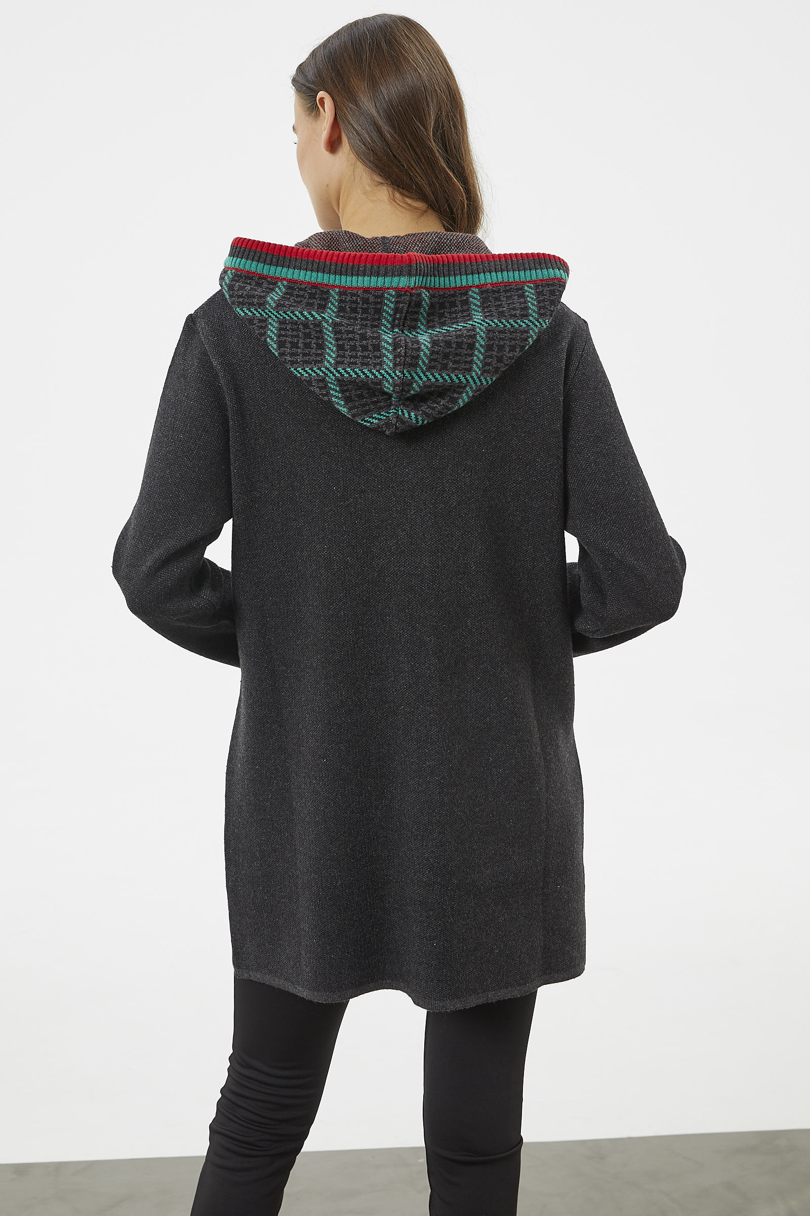 Kapüşonlu Büyük Cepli Triko Ceket - Antrasit (7) Sementa