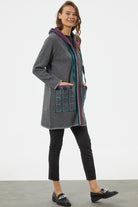 Kapüşonlu Büyük Cepli Triko Ceket - Gri (5) Sementa