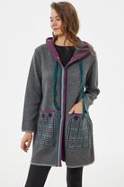 Kapüşonlu Büyük Cepli Triko Ceket - Gri (2) Sementa