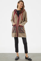 Kapüşonlu Büyük Cepli Triko Ceket - Vizon (5) Sementa