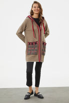 Kapüşonlu Büyük Cepli Triko Ceket - Vizon (1) Sementa