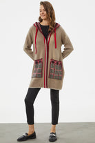 Kapüşonlu Büyük Cepli Triko Ceket - Vizon (4) Sementa