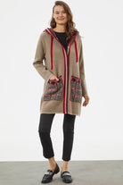 Kapüşonlu Büyük Cepli Triko Ceket - Vizon (3) Sementa