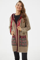 Kapüşonlu Büyük Cepli Triko Ceket - Vizon (2) Sementa