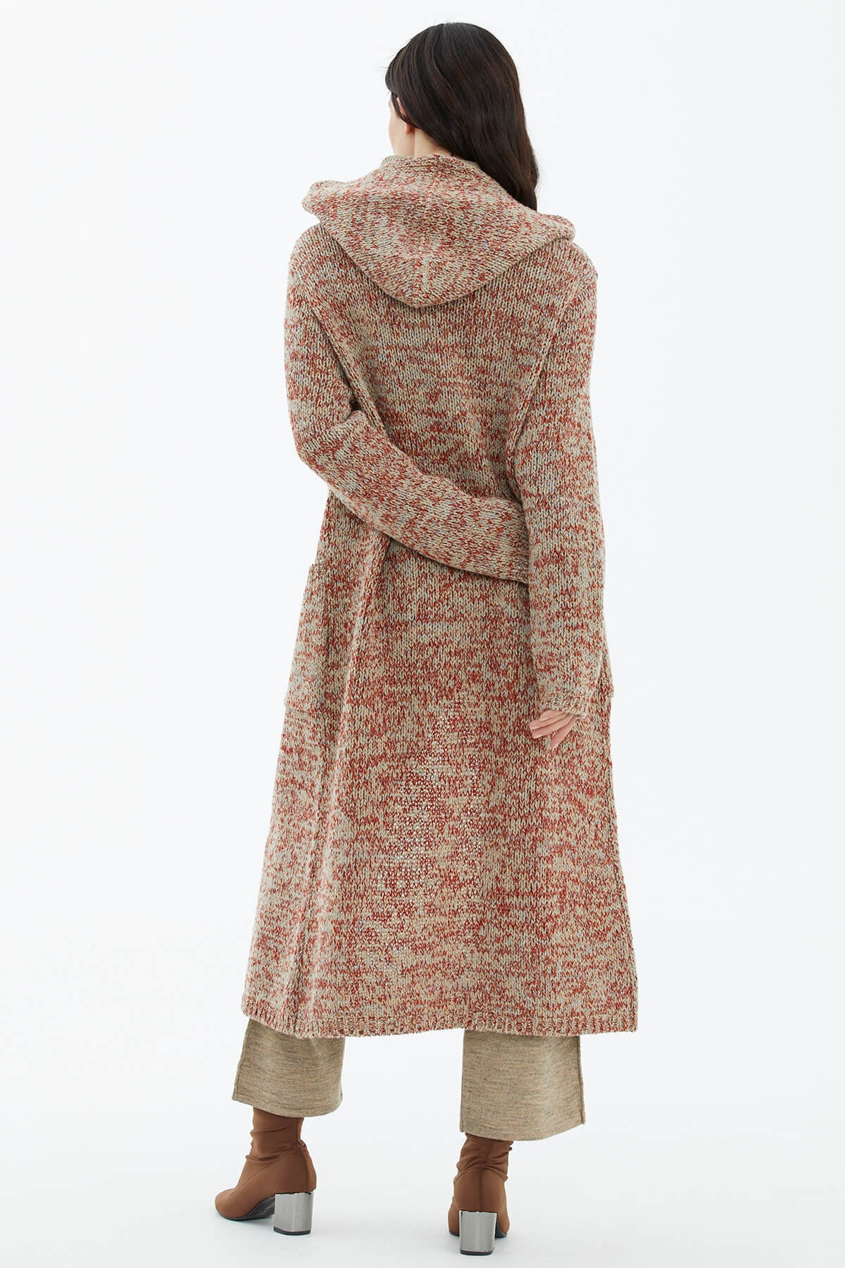 Kapüşonlu Cepli Triko Hırka - Bej (4) Sementa