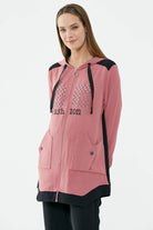 Kapüşonlu Çift Renk Rahat Kalıp Krep Takım - Gül - Siyah (4) Sementa