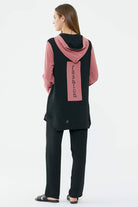 Kapüşonlu Çift Renk Rahat Kalıp Krep Takım - Gül - Siyah (6) Sementa