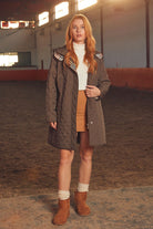 Kapüşonlu Ekose Detaylı Uzun Mont - Haki (1) Sementa