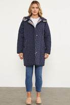 Kapüşonlu Ekose Detaylı Uzun Mont - Lacivert (1) Sementa