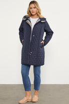 Kapüşonlu Ekose Detaylı Uzun Mont - Lacivert (4) Sementa