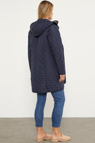 Kapüşonlu Ekose Detaylı Uzun Mont - Lacivert (7) Sementa