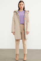 Kapüşonlu Ekose Detaylı Uzun Mont - Taş - Sementa