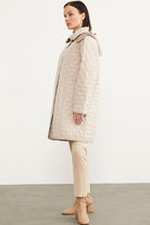 Kapüşonlu Ekose Detaylı Uzun Mont - Taş - Sementa