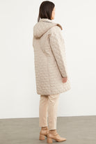 Kapüşonlu Ekose Detaylı Uzun Mont - Taş - Sementa