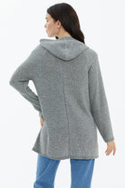 Kapüşonlu Fermuarlı Pullu Triko Hırka - Gri (4) Sementa
