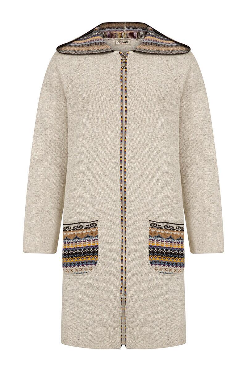 Kadın Kapüşonlu Fermuarlı Triko Ceket - Bej (3) Sementa