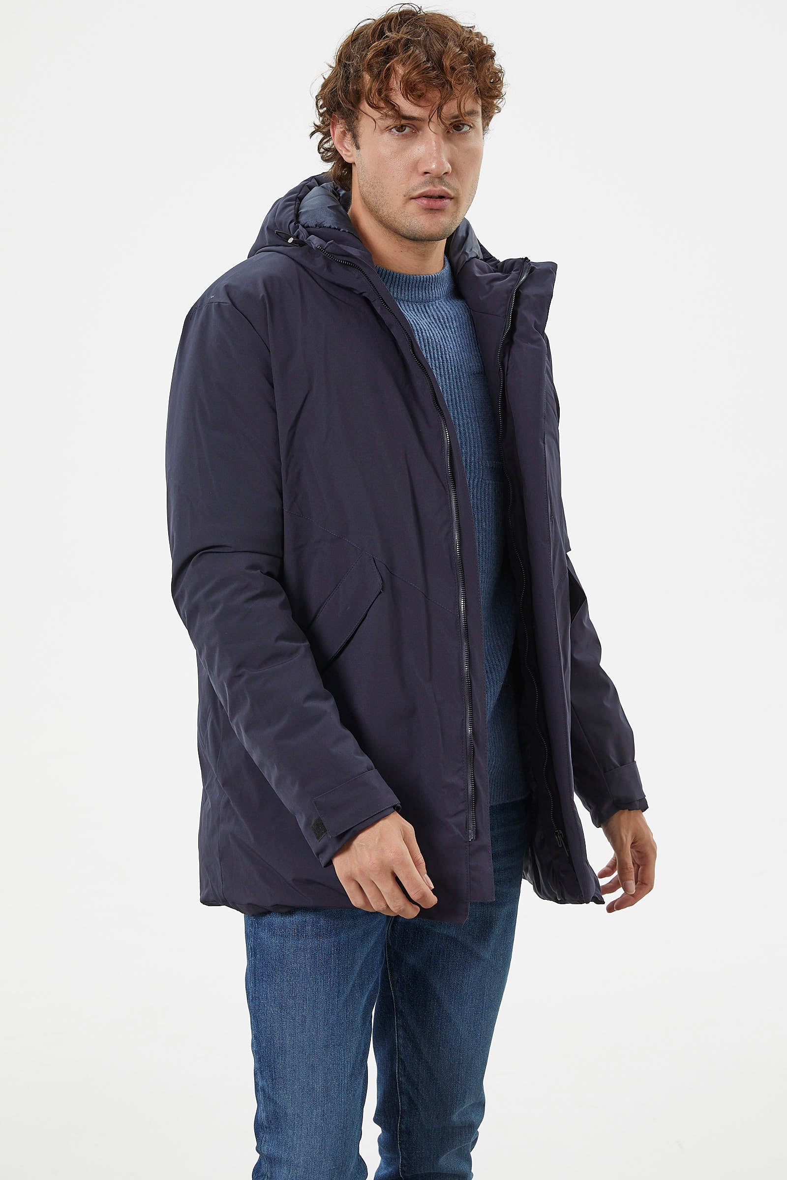 Kapüşonlu Kol Detaylı Şişme Mont - Lacivert (3) Sementa