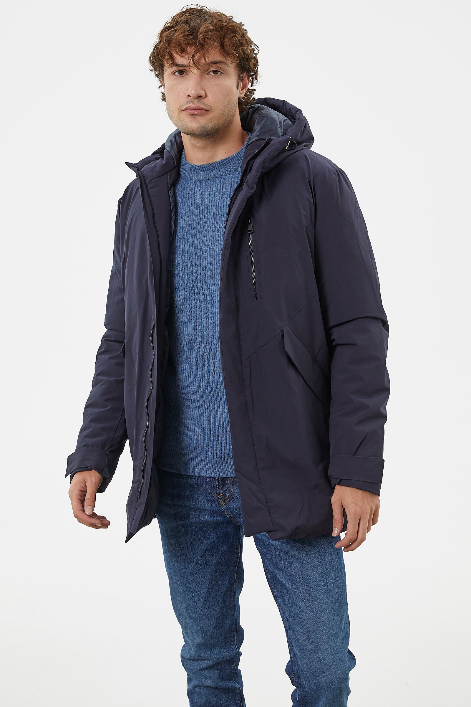 Kapüşonlu Kol Detaylı Şişme Mont - Lacivert (1) Sementa