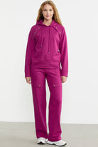 Kapüşonlu Oversize Eşofman Takım - Fuşya - Sementa