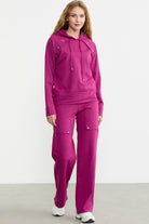 Kapüşonlu Oversize Eşofman Takım - Fuşya - Sementa