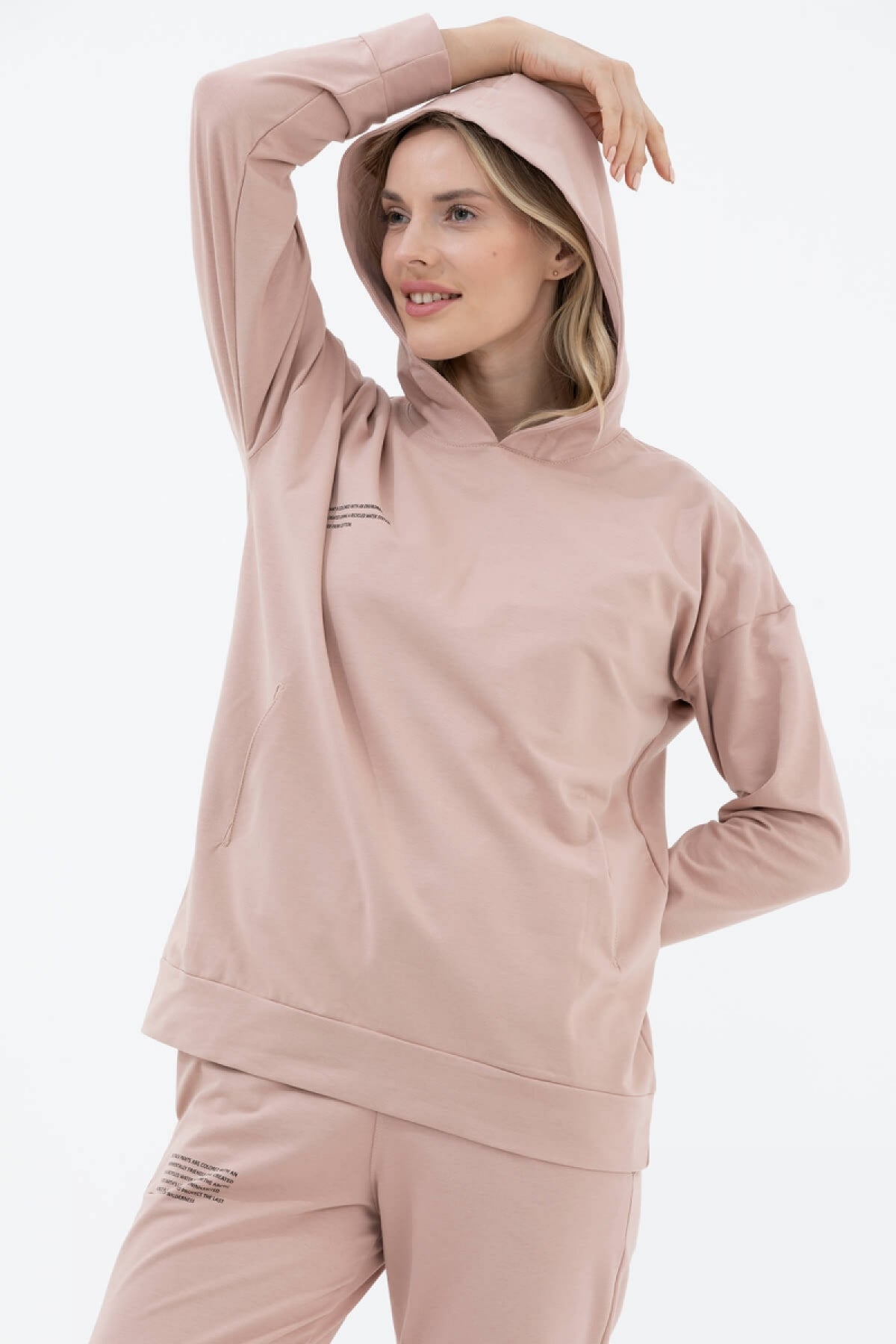 Kapüşonlu Oversize Sweat - Bej (2) Sementa