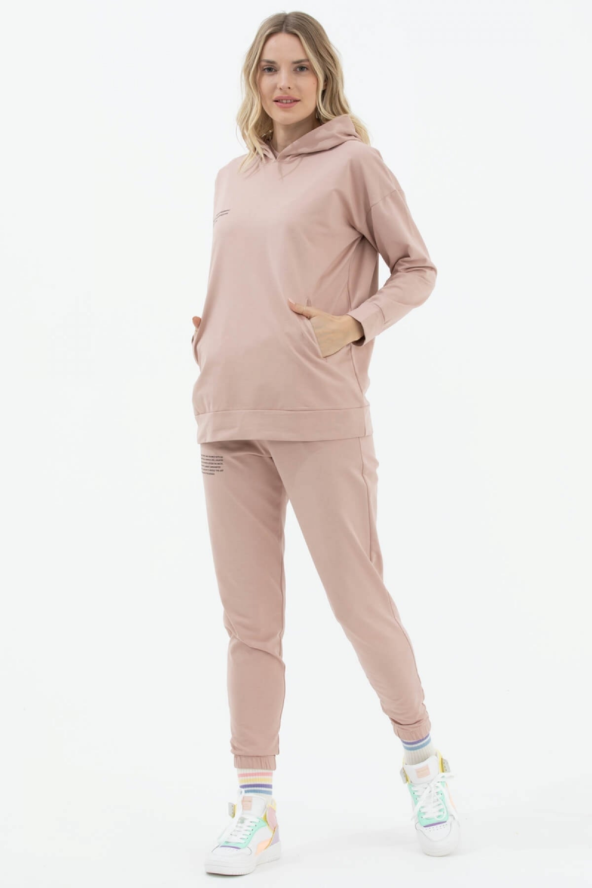 Kapüşonlu Oversize Sweat - Bej (3) Sementa