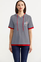 Kapüşonlu Renk Kombinli Çizgili Tişört - Lacivert (1) Sementa