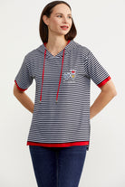 Kapüşonlu Renk Kombinli Çizgili Tişört - Lacivert (2) Sementa