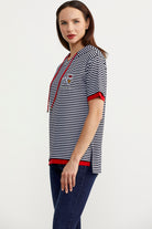 Kapüşonlu Renk Kombinli Çizgili Tişört - Lacivert (4) Sementa