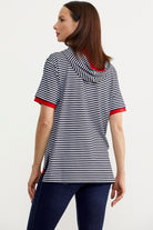 Kapüşonlu Renk Kombinli Çizgili Tişört - Lacivert (5) Sementa